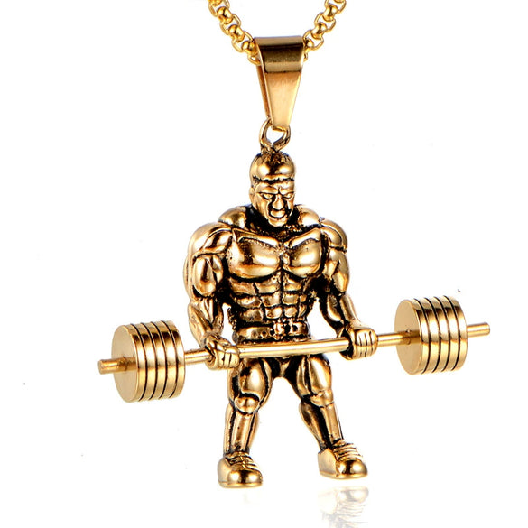 Simple Stainless Steel Barbell Pendant Necklace For Men Cast Style Fitness Jewelry Wholesale