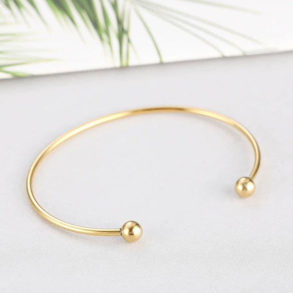 Simple Stainless Steel C Shaped Bracelet With Round Bead Threaded Opening Detachable Electroplated Bangle Personality Style