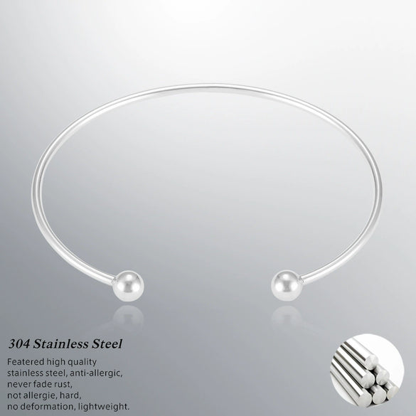 Simple Stainless Steel C Shaped Bracelet With Round Bead Threaded Opening Detachable Electroplated Bangle Personality Style