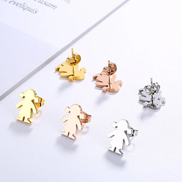 Simple Stainless Steel Earrings Temperament Fashion Glossy Cartoon Little Boy Earrings