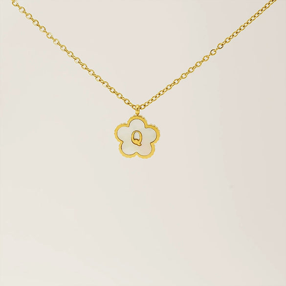 Simple Stainless Steel Fiveleaf Clover Letter Pendant Necklace With Polishing For Unisex