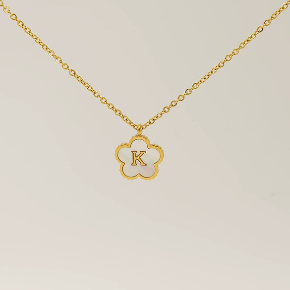 Simple Stainless Steel Fiveleaf Clover Letter Pendant Necklace With Polishing For Unisex