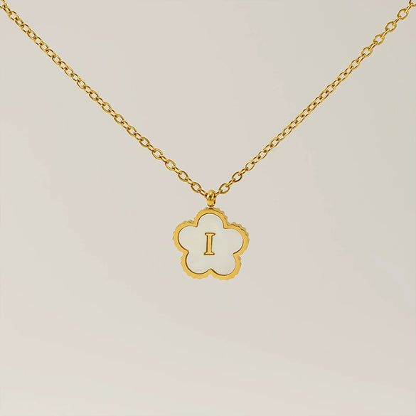 Simple Stainless Steel Fiveleaf Clover Letter Pendant Necklace With Polishing For Unisex