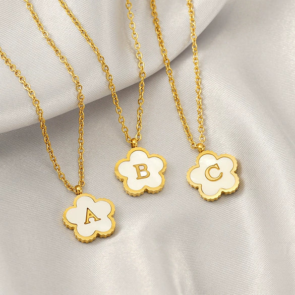 Simple Stainless Steel Fiveleaf Clover Letter Pendant Necklace With Polishing For Unisex