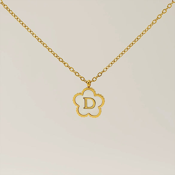 Simple Stainless Steel Fiveleaf Clover Letter Pendant Necklace With Polishing For Unisex