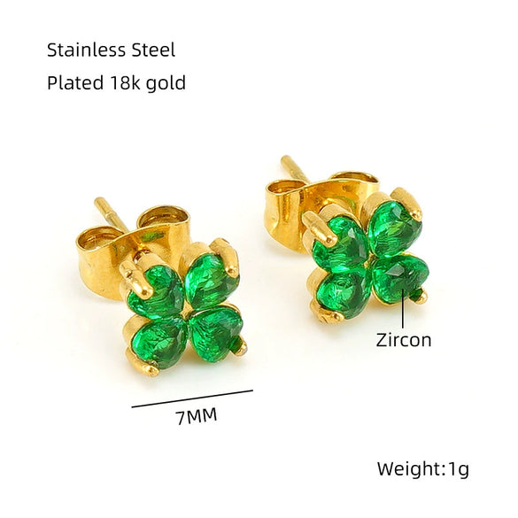 Simple Stainless Steel Flower Stud Earrings With Diamond Treatment For Women