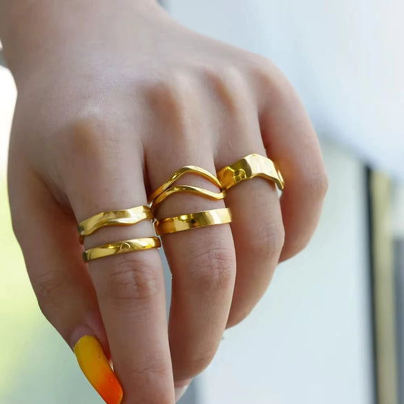 Simple Stainless Steel Geometric Opening Couple Ring Electroplated