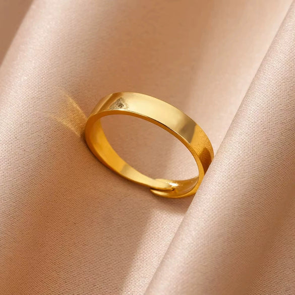 Simple Stainless Steel Geometric Opening Couple Ring Electroplated