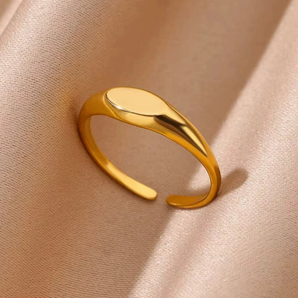 Simple Stainless Steel Geometric Opening Couple Ring Electroplated