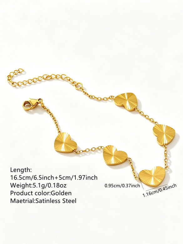 Simple Stainless Steel Heart Jewelry Set For Women With Electroplated Necklace Bracelet And Earrings