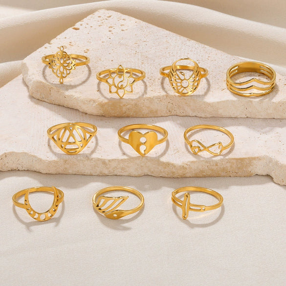 Simple Stainless Steel Heart Shaped Geometric Ring Plated With Gold For Men And Women