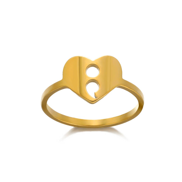 Simple Stainless Steel Heart Shaped Geometric Ring Plated With Gold For Men And Women