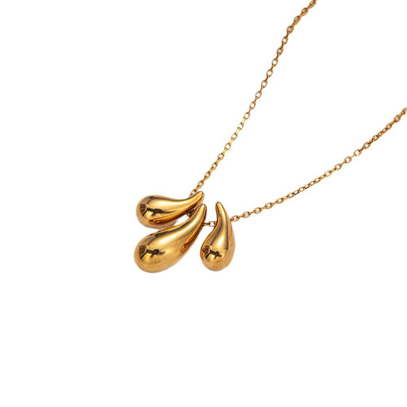 Simple Stainless Steel 14K Gold Plated Drop Earrings And Necklace Set For Women