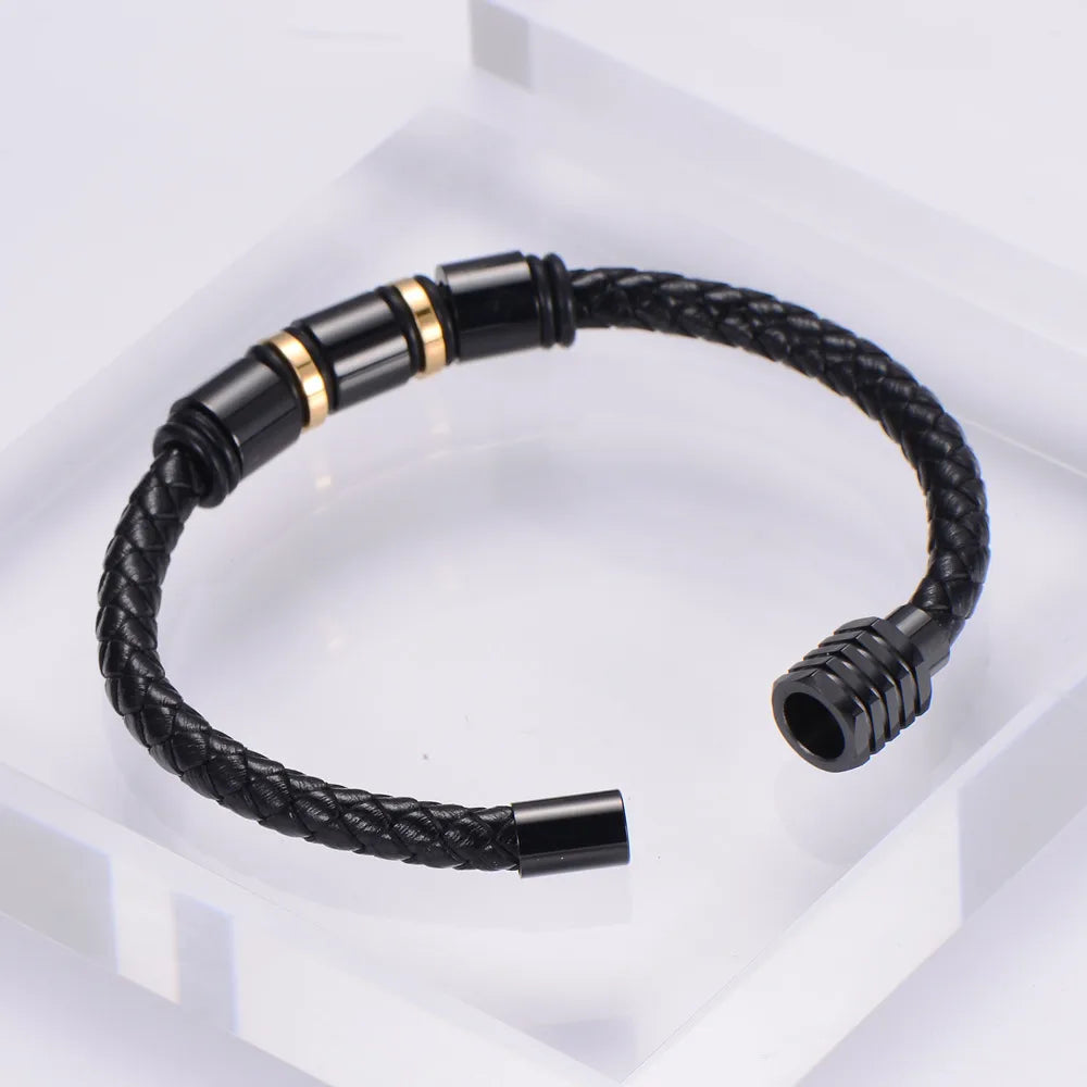 Simple Stainless Steel Magnet Buckle Braided Leather Rope Bracelet