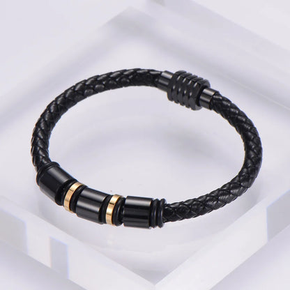 Simple Stainless Steel Magnet Buckle Braided Leather Rope Bracelet