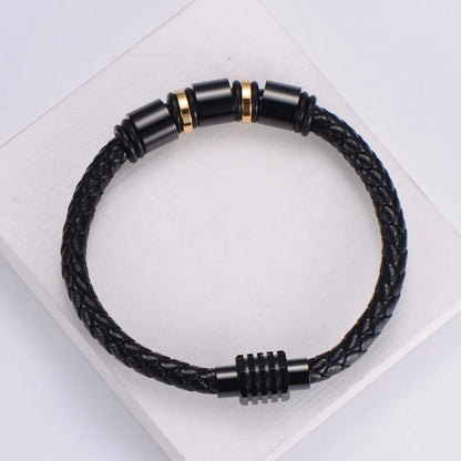 Simple Stainless Steel Magnet Buckle Braided Leather Rope Bracelet