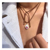 Simple Stainless Steel Necklace With Natural Baroque Pearl Zircon Geometric Pendant Electroplating