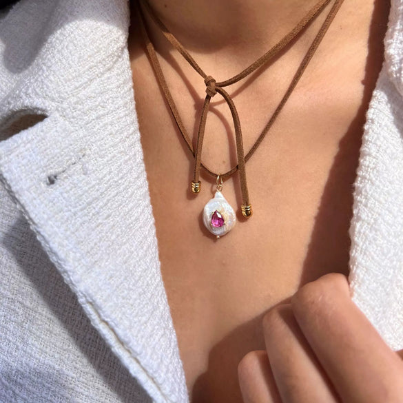 Simple Stainless Steel Necklace With Natural Baroque Pearl Zircon Geometric Pendant Electroplating