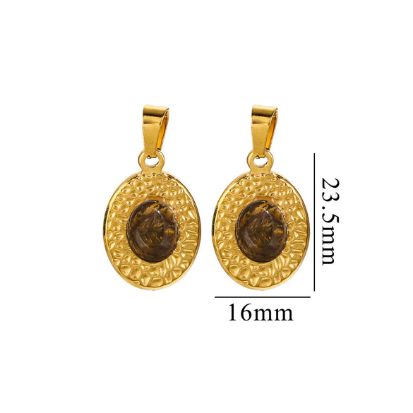 Simple Stainless Steel Oval Turquoise Totem Pendant Necklace For Women Electroplated Jewelry Accessories