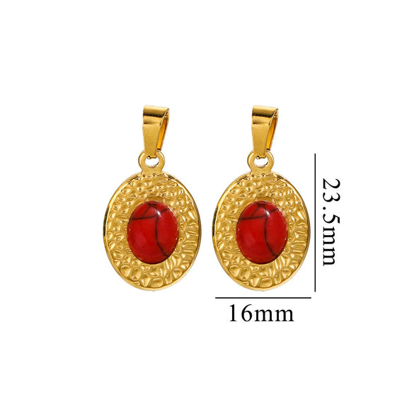 Simple Stainless Steel Oval Turquoise Totem Pendant Necklace For Women Electroplated Jewelry Accessories
