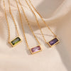 Simple Stainless Steel Plated 18k Gold  Small Square Diamond Pendant Necklace