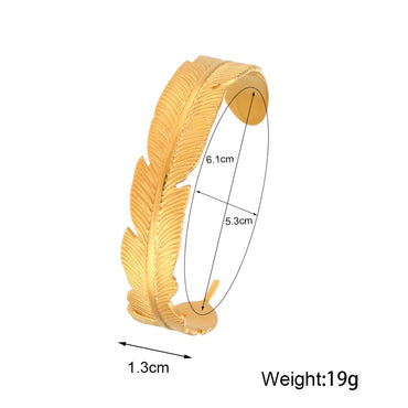 Simple Stainless Steel Plated 18k Golden Open-end Leaf Bracelet