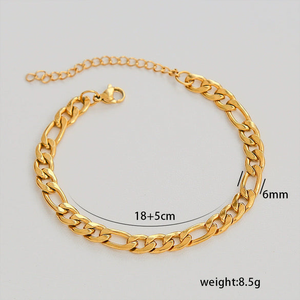 Simple Stainless Steel Rhombus Chain Bracelet Set For Unisex With 18K Gold Electroplating