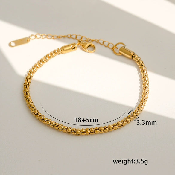 Simple Stainless Steel Rhombus Chain Bracelet Set For Unisex With 18K Gold Electroplating