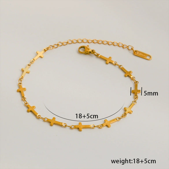 Simple Stainless Steel Rhombus Chain Bracelet Set For Unisex With 18K Gold Electroplating