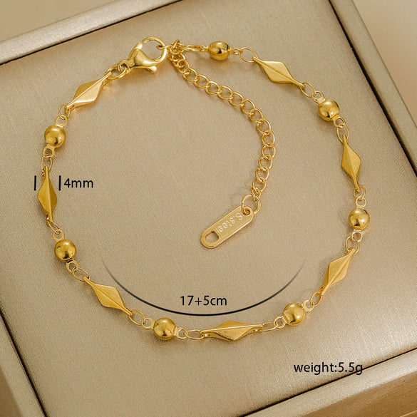 Simple Stainless Steel Rhombus Chain Bracelet Set For Unisex With 18K Gold Electroplating