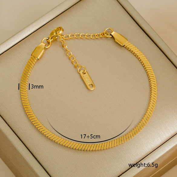 Simple Stainless Steel Rhombus Chain Bracelet Set For Unisex With 18K Gold Electroplating