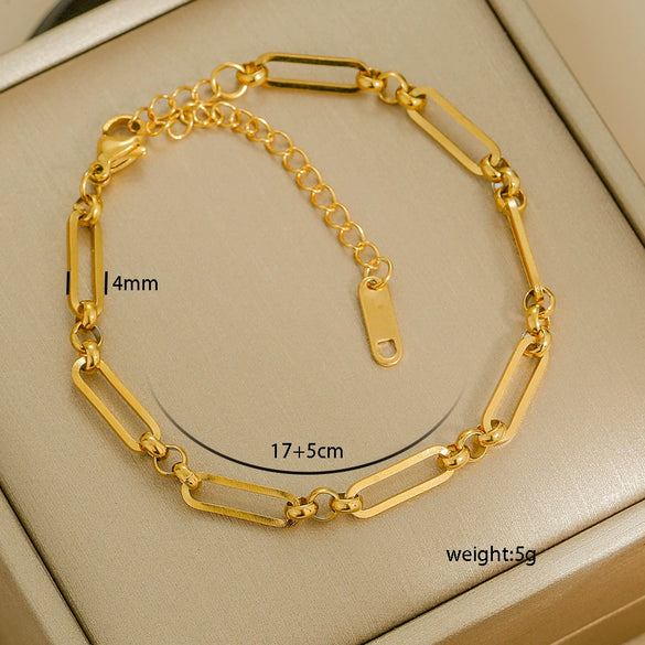 Simple Stainless Steel Rhombus Chain Bracelet Set For Unisex With 18K Gold Electroplating