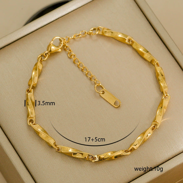 Simple Stainless Steel Rhombus Chain Bracelet Set For Unisex With 18K Gold Electroplating