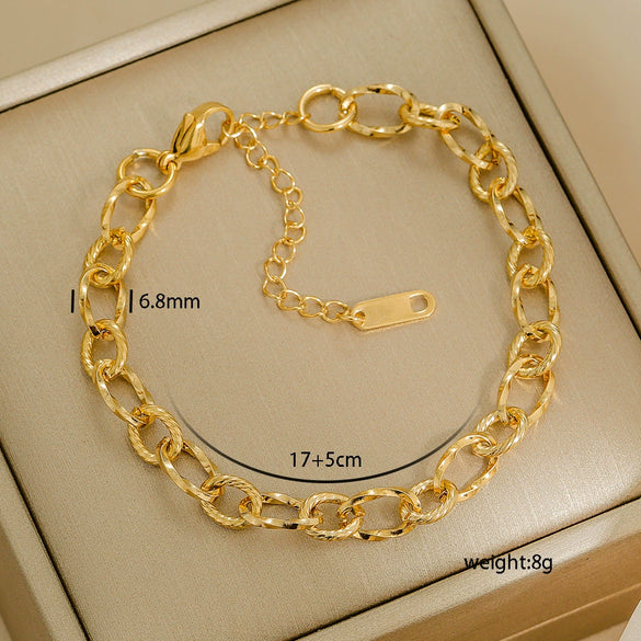 Simple Stainless Steel Rhombus Chain Bracelet Set For Unisex With 18K Gold Electroplating