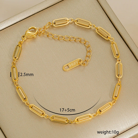 Simple Stainless Steel Rhombus Chain Bracelet Set For Unisex With 18K Gold Electroplating