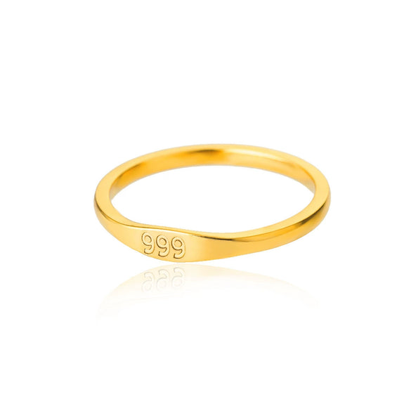 Simple Stainless Steel Ring With Gold Inlaid Letters Numbers Text For Men And Women