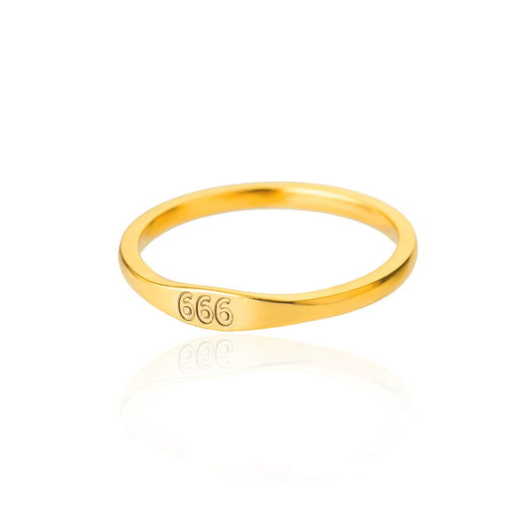 Simple Stainless Steel Ring With Gold Inlaid Letters Numbers Text For Men And Women