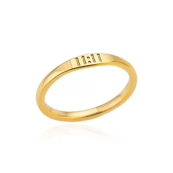 Simple Stainless Steel Ring With Gold Inlaid Letters Numbers Text For Men And Women