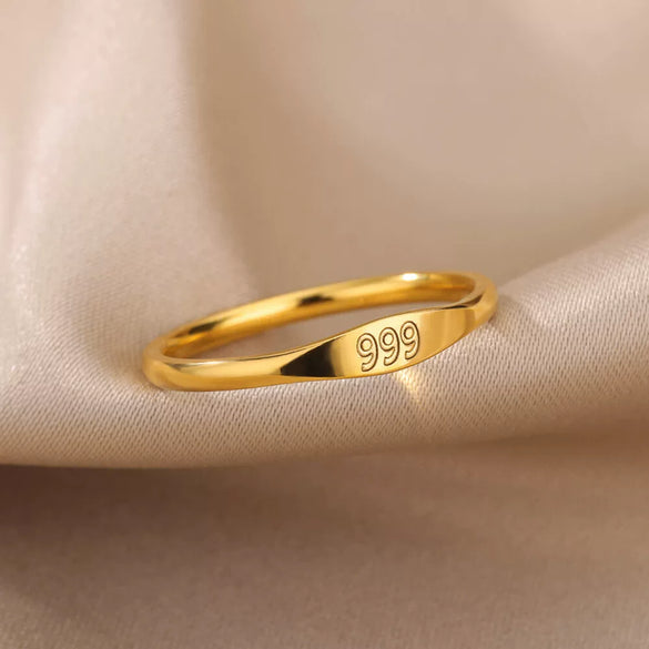 Simple Stainless Steel Ring With Gold Inlaid Letters Numbers Text For Men And Women