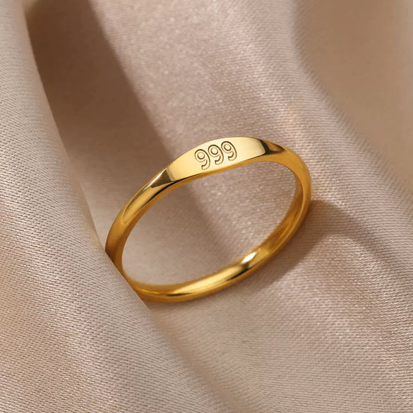 Simple Stainless Steel Ring With Gold Inlaid Letters Numbers Text For Men And Women