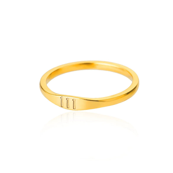 Simple Stainless Steel Ring With Gold Inlaid Letters Numbers Text For Men And Women