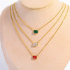 Simple Stainless Steel Square Zircon Tricolor Pendant Necklace With Geometric Pattern Plated 18K Gold On Ochain