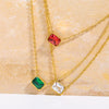 Simple Stainless Steel Square Zircon Tricolor Pendant Necklace With Geometric Pattern Plated 18K Gold On Ochain