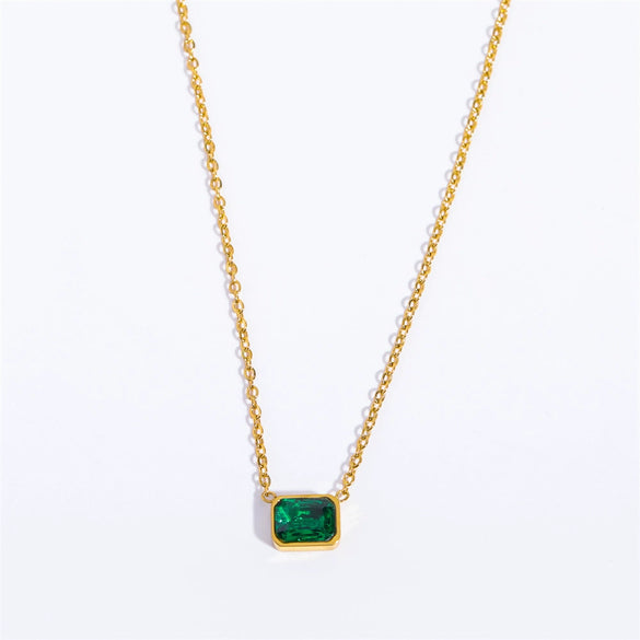 Simple Stainless Steel Square Zircon Tricolor Pendant Necklace With Geometric Pattern Plated 18K Gold On Ochain