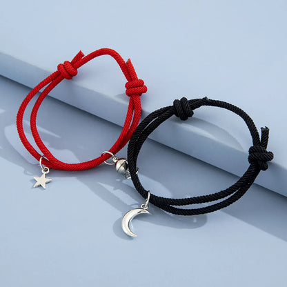 Foreign Ornament Simple Star Moon Couple Girlfriends Handmade Rope Adjustable Magnet Magnetic Bracelet