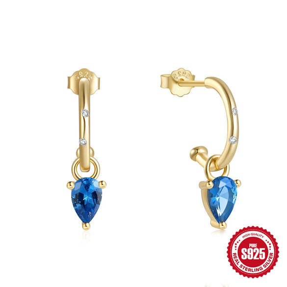 Simple 925 Sterling Silver Cshaped Geometric Style Water Drop Diamond Drop Earrings For Women