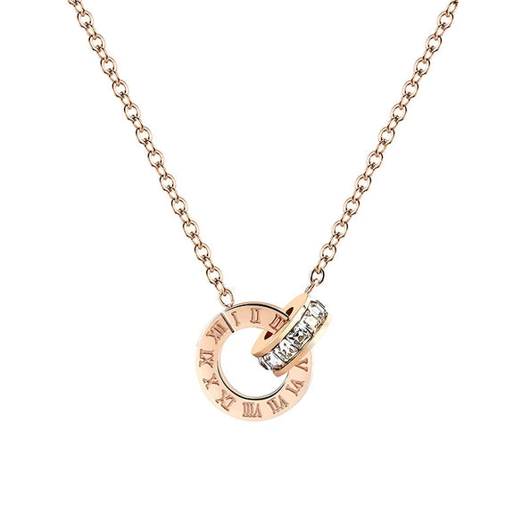 Simple Sterling Silver Geometric Double Ring Pendant Necklace With Electroplated Cross Chain