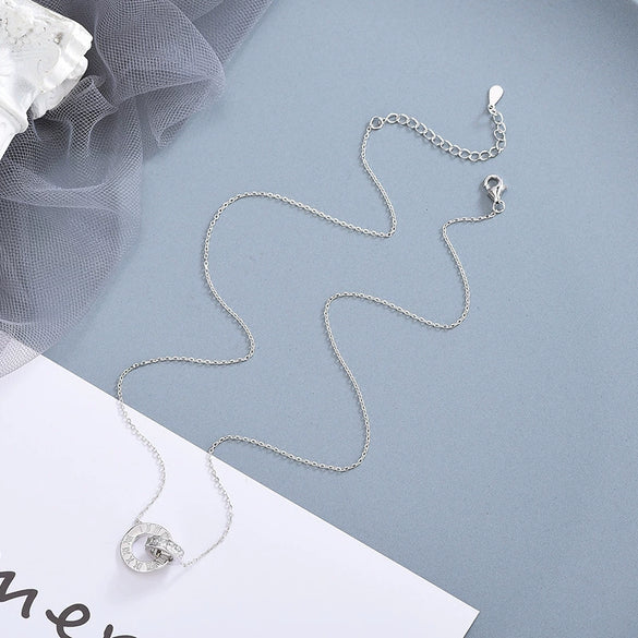 Simple Sterling Silver Geometric Double Ring Pendant Necklace With Electroplated Cross Chain