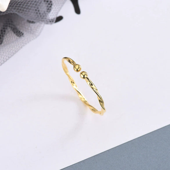 Simple Sterling Silver Geometric Wavy Woven Rope Open Ring With Thin Lines Adjustable Tail Design For Women