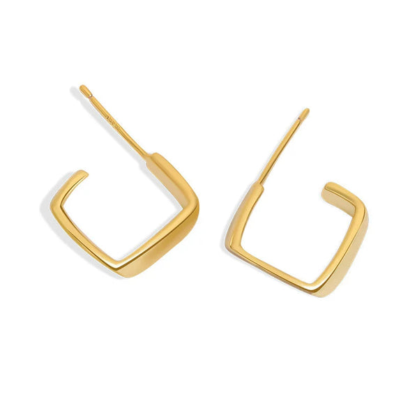 Simple Sterling Silver Irregular Geometric Square Earrings For Women Minimalist Silver Stud Earrings